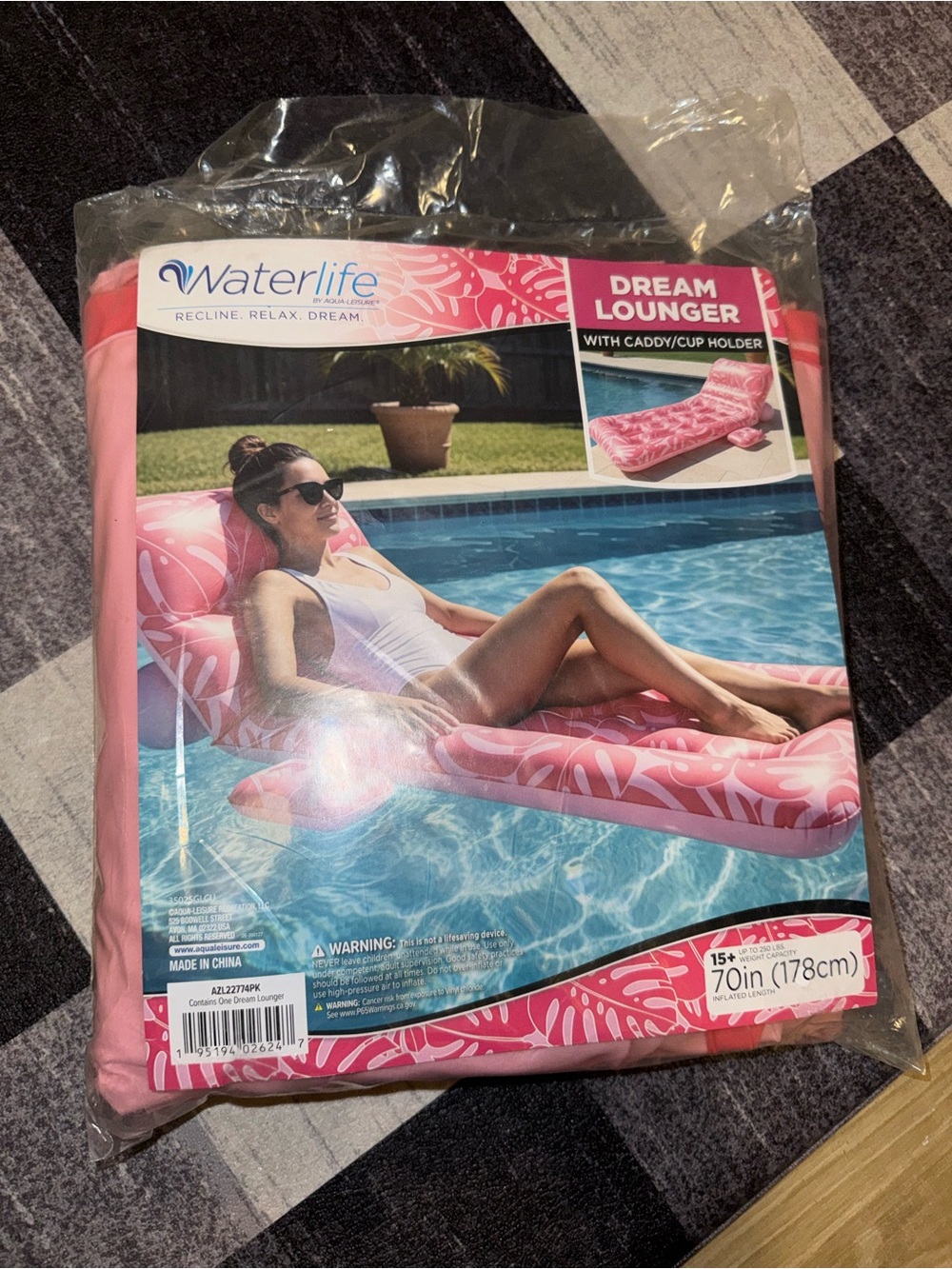 Pink Inflatable Pool Lounger with Built-In Headrest - Picture 4 of 6